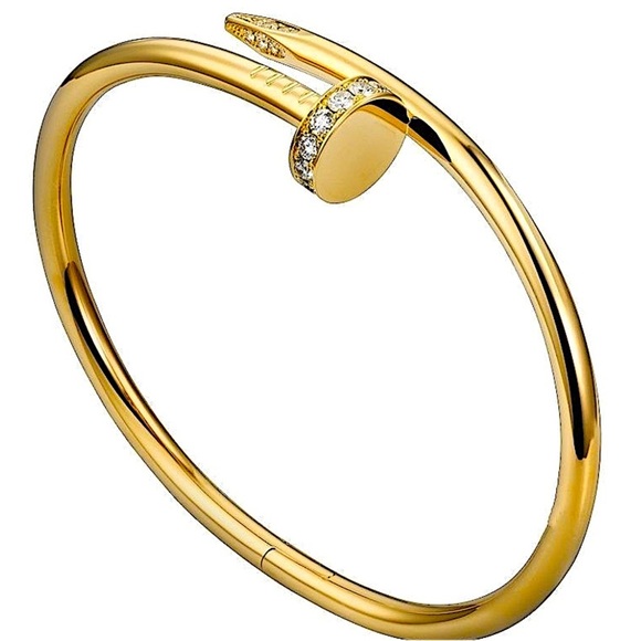 Gold Plated Nail Screw Tack Zircon Detail Bangle Bracelet - Picture 5 of 9